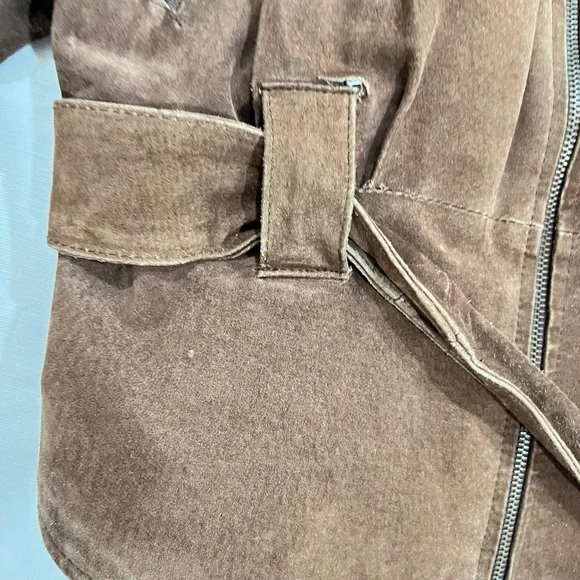 OutBrook Vintage Brown Suede Leather Bomber Jacket Faux Fur Collar Women Large - Picture 7 of 9